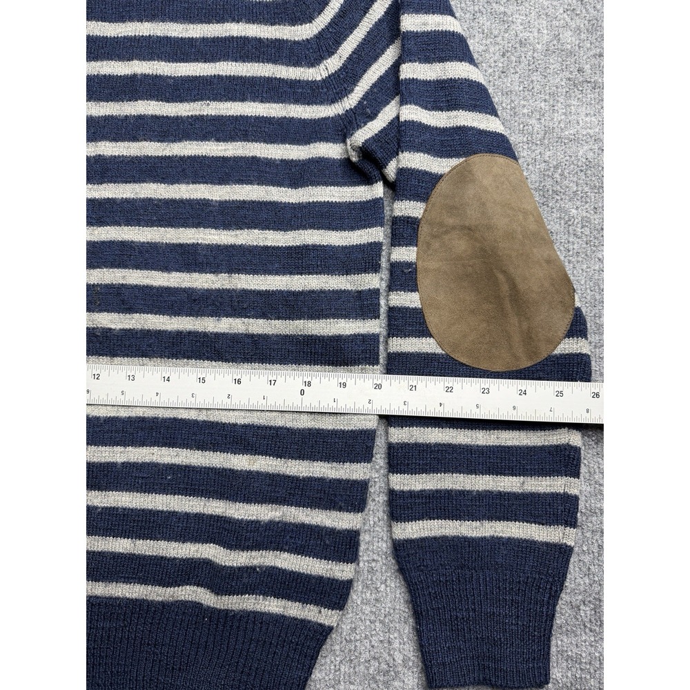 J Crew Stripped Pullover Sweater 100% Merino Wool blue Elbow Patch Size S preppy - Picture 3 of 9